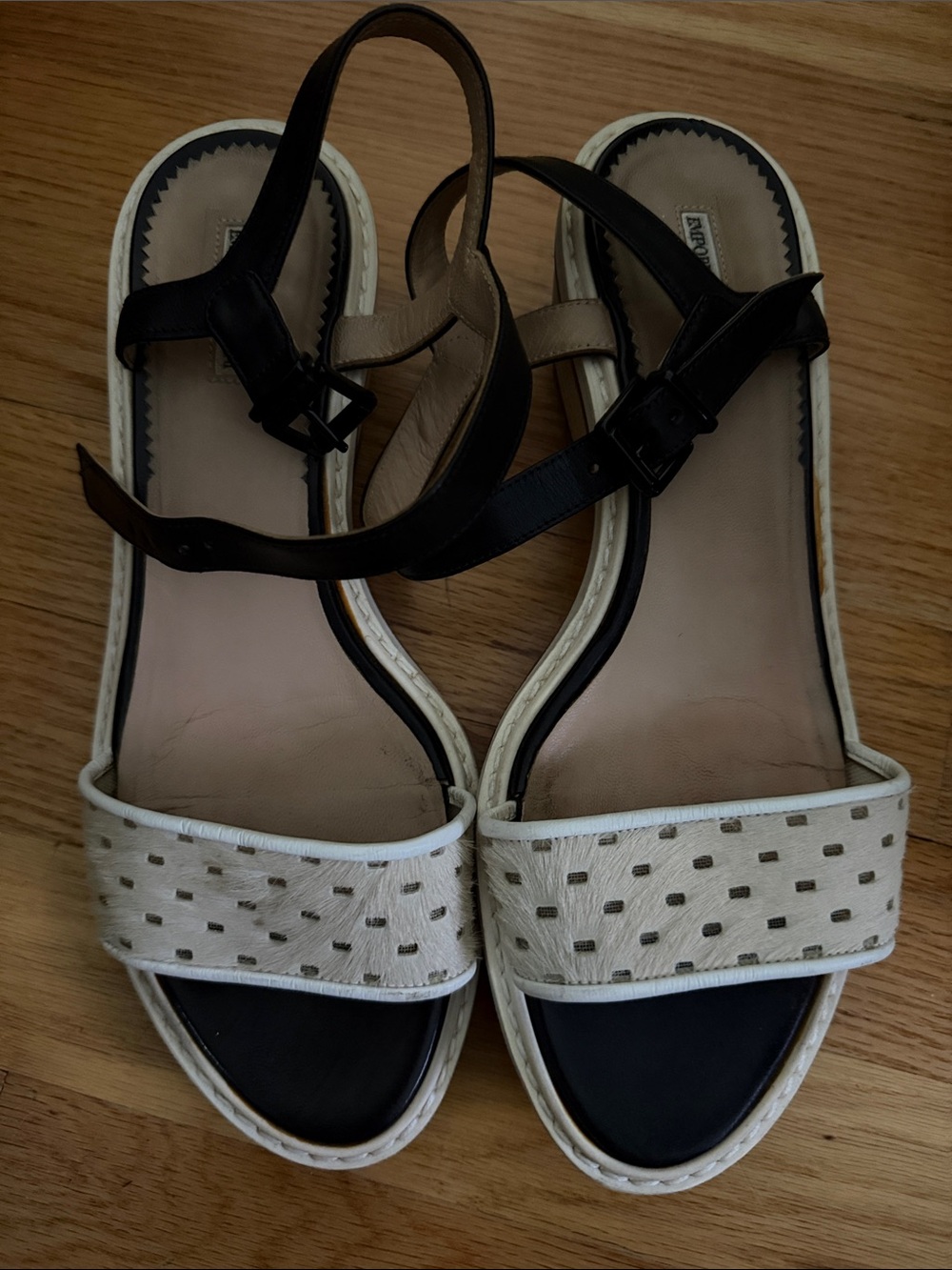Emporio Armani Black and Cream Leather Slingback Sandals